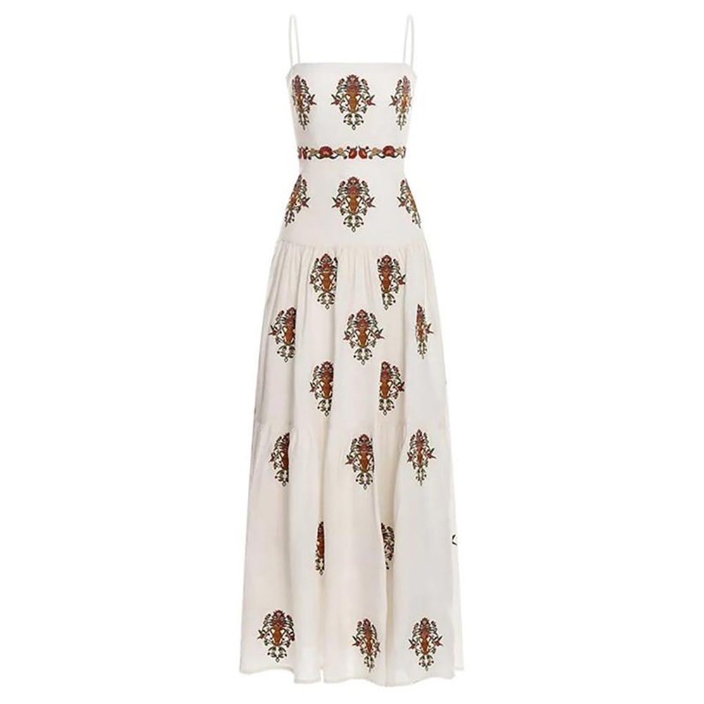 NWT Agua Bendita Lima Curandera Remedios Maxi Dress Floral Embroidered Vase L